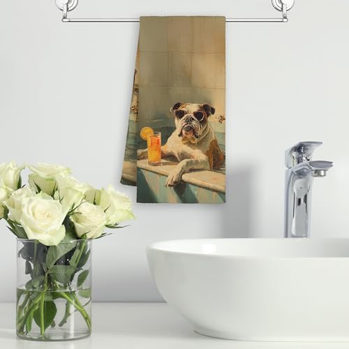 Dimurela Bulldog Funny Pug Bathroom Towel – 16x24in Hand/Dish Towels, Dog Lovers Decor