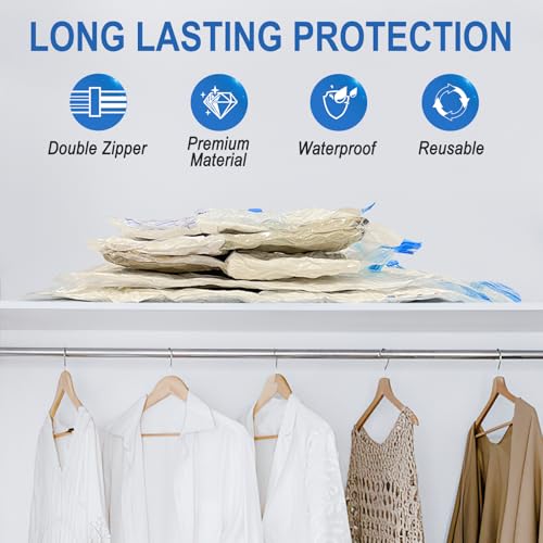 Fygrip Vacuum Storage Bags with Hand Pump, Plastic Packaging Bags, 80% Space Saver Vacuum Seal Bags for Clothing, Travel Lugggage, Blankets, Comforters, 10 Small