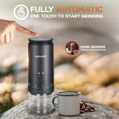 LEBURRY Black Portable Burr Coffee Grinder for Travel & Camping