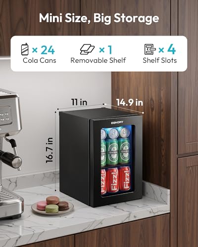EUHOMY 24 Can Mini Fridge - 18L Beverage Cooler with Quiet Compressor