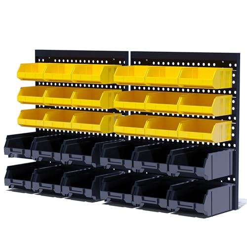 Plastic Wall Mounted Storage Bins Set - 30pcs Garage Organizer for Screws Nuts Bolts