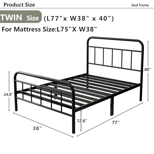 Easllre 14-Inch Twin Metal Bed Frame with Storage - Heavy Duty, Easy Assembly