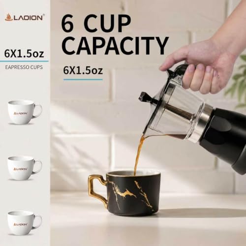 Electric Cuban Coffee Maker - 6-Cup Moka Pot with Transparent Top - Black