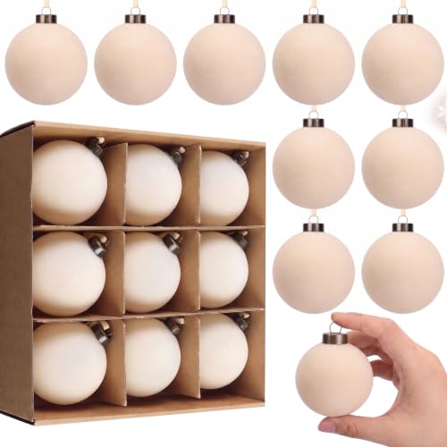 ZenNex 9Pcs Velvet Christmas Balls Ornaments Beiges 2.36in