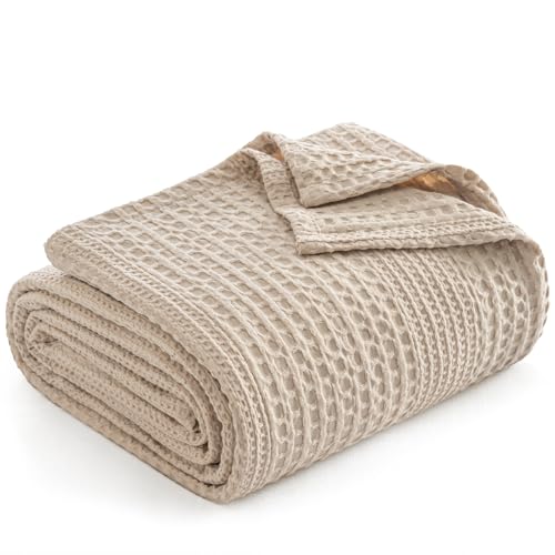 PHF King Light Tan Waffle Weave Blanket - All Season Soft Breathable Bed Cover 104x90