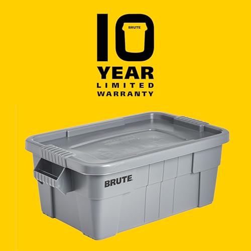 Gray Rubbermaid Commercial BRUTE 14-Gallon Tote Storage Container with Lid - Heavy-Duty, Stackable, Reusable