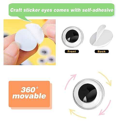TOAOB 800pcs Wiggle Googly Eyes with Self-Adhesive Round 4mm to 18mm Plastic Black Craft Sticker Eyes for DIY Crafts Scrapbooking Decoration
