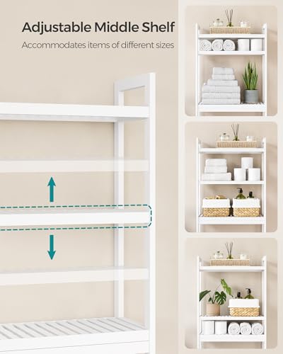 Over-the-Toilet Storage Shelf Bamboo 3 Tiers Cloud White - Adjustable Bathroom Organizer
