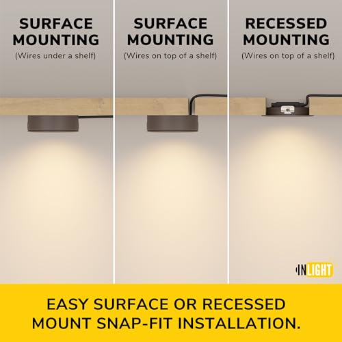 GETINLIGHT 2.75-Inch White LED Puck Lights 3-Pack 2700K Recessed & Surface Mount