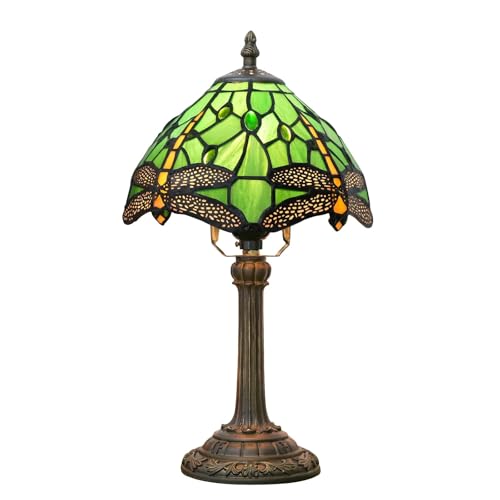 8-Inch Tiffany Dragonfly Stained Glass Table Lamp - Small Bedside Lamp for Living Room & Office