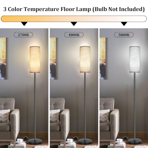 PARTPHONER Beige Modern Floor Lamp with Lampshade, Tall Standing Light with Foot Switch for Living Room, Bedroom, 2 Pack