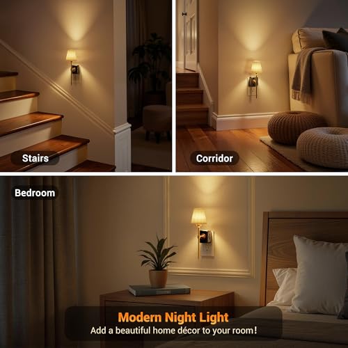 JandCase Night Lights Plug into Wall 2 Pack - Pleated Fabric Cover, Dimmable 3000K