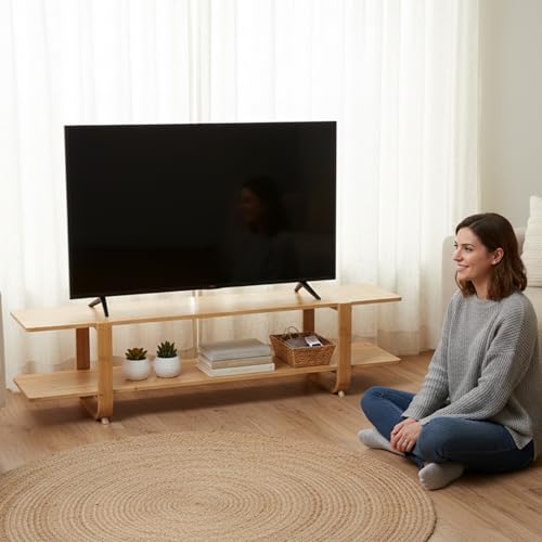 Welnow 2 Tiers Wood TV Stand for 65 Inch Flat Screen Media Console