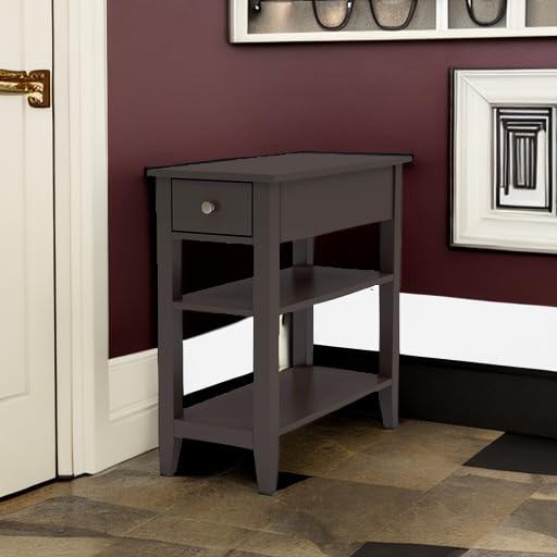 ChooChoo Espresso Side Table with Drawer & Shelves - Living Room Accent Furniture