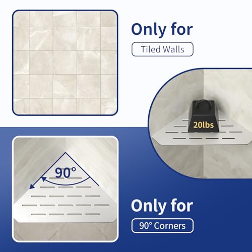 Brushed Stainless Steel Corner Shower Shelf 10-Inch 2-Pack for Tiled Walls