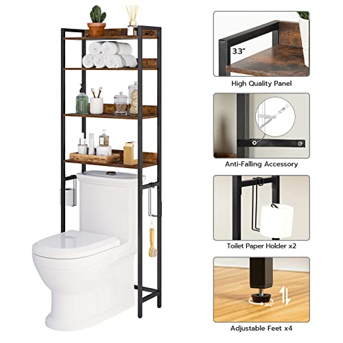 Rustic Brown 4-Tier Over Toilet Storage Rack - Space Saver Bathroom Organizer