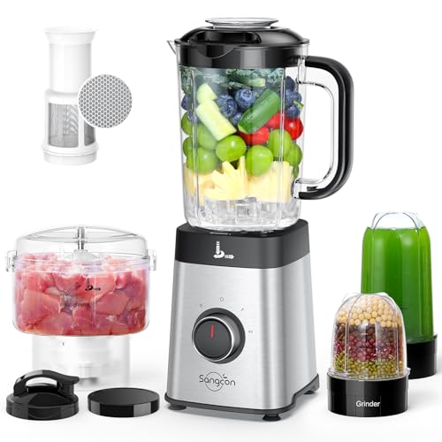 Sangcon 5-in-1 Blender Food Processor Set with Large & Small Cups, 2 Blades, Chopper, 40 oz Capacity