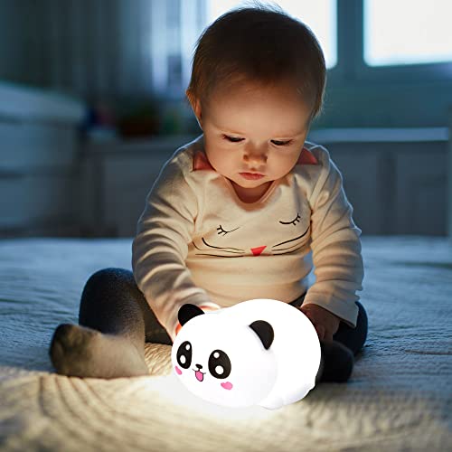 AULTRA Night Light for Kids ? 16 Color USB Rechargeable Panda Lamp for Baby Nursery, Soft Silicone Night Light, 2 Brightness Levels, 10-Hour Use, Squishy Puppy Gift for Boys & Girls
