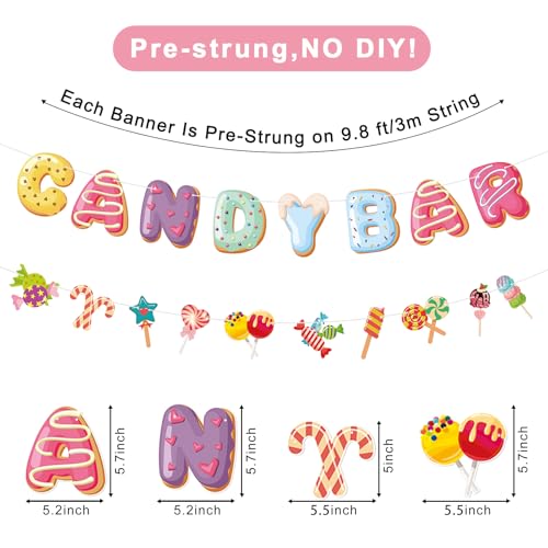Candyland Party Decorations,2Pcs Pre-Strung Candy Bar Banner,Lollipop Garland Banner for Sweet Candy Themed Party,Birthday Wedding Christmas Party Decorations,Baby Shower