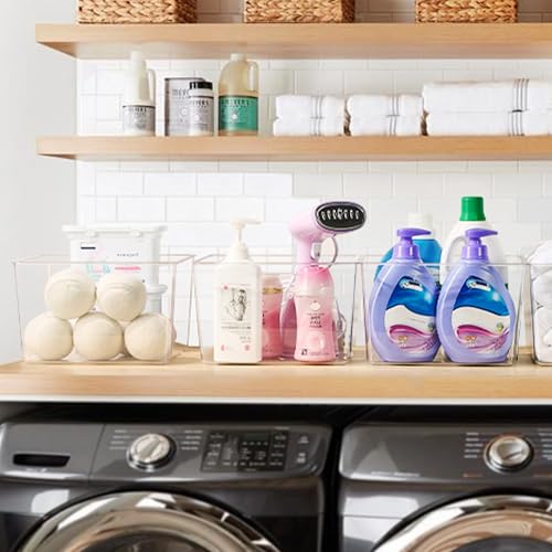 11x11 Inch Clear Plastic Storage Bins - 8 Pack Cube Organizer with Handles