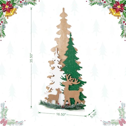 Woodland Trees Christmas Porch Sign with Reindeer & Pinecones - Holiday Front Door Decor - Variations Available