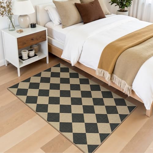 Black Checkered Outdoor Patio Rug 3x5 Washable Non-Slip Entryway Mat - Lessymo
