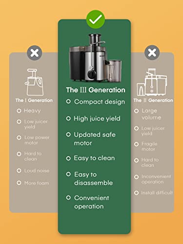 HOUSNAT Silver Juicer Machine for Whole Fruits & Vegetables, 3 Speeds
