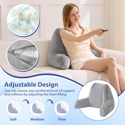IASEAHK 18-Inch Light Grey Reading Pillow for Bed Sitting Up with Multi-Angle Support
