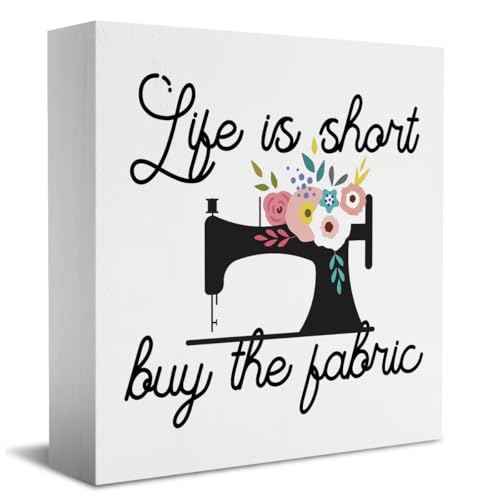 SENJIAN Sewing Room Decor Sewing Supplies Birthday Wooden Box Sign for Home Office Bedroom Living Room Desk Table Decoration