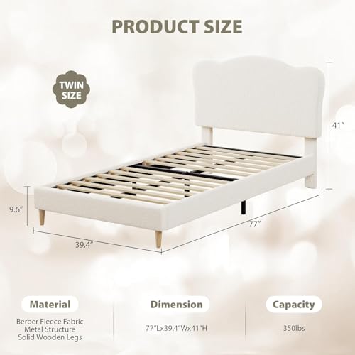 Beige Upholstered Twin Bed Frame for Kids - Safe, Sturdy & Easy Assembly