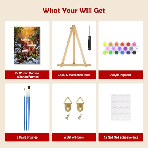 Christmas Candle Paint by Number Kit for Adults with Frame - 8x12in by MOGTAA (Variation: Christmas Candle)