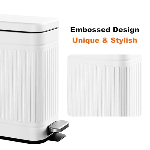 Small Bathroom Trash Can with Soft Close Lid 2.6 Gal Stainless Steel White