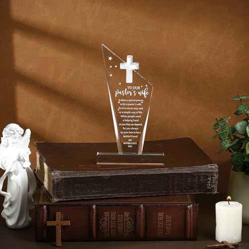 Kosiz 1 Pcs Pastor Appreciation Gifts Christian Decorations Acrylic Cross Plaques for Men Women Church Retirement Keepsake Religious Thank You Gifts Decor Gratitude Saying Sign (Pastor Wife)