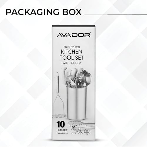 Large 10-Piece Stainless Steel Kitchen Utensil Set with Holder – Premium Cooking & Baking Tools