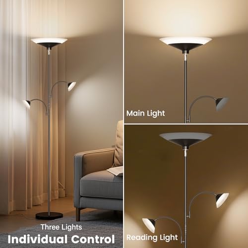 SIBRILLE 42W 3-Light Torchiere Floor Lamp, LED Tree Standing Lamp
