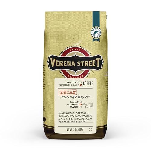 Verena Street Sunday Drive Decaf Whole Bean Coffee 2lb - Medium Roast, Swiss Water Process, Rainforest Certified, Freshly Roasted