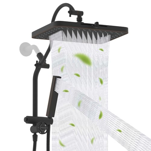 Square 13-Inch Rainfall Shower Head with 5 Modes and Oil-Rubbed Bronze Finish - Includes 4-Way Diverter & Handheld Spray