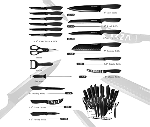 Dockorio Black 19-Piece Kitchen Knife Set with Block - High Carbon Stainless Steel
