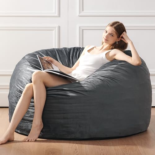 ILPEOD Medium 3ft Grey Bean Bag Chair for Adults - Soft Microfiber Couch