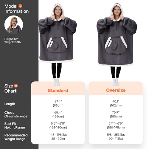 Giggling Getup Dark Gray Oversize Wearable Blanket Hoodie for Women & Men with Sherpa Fleece