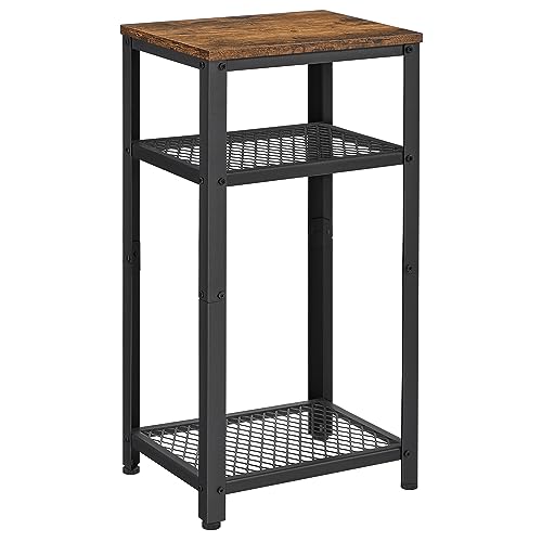 VASAGLE 3-Tier Side Table with Mesh Shelves and Rustic Finish