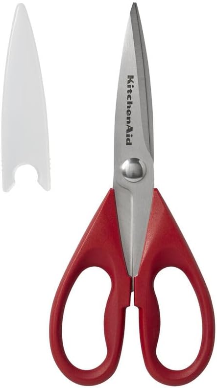 KitchenAid Kitchen Shears - Durable Stainless Steel Scissors with Protective Sheath, 8.72 Inch, Red