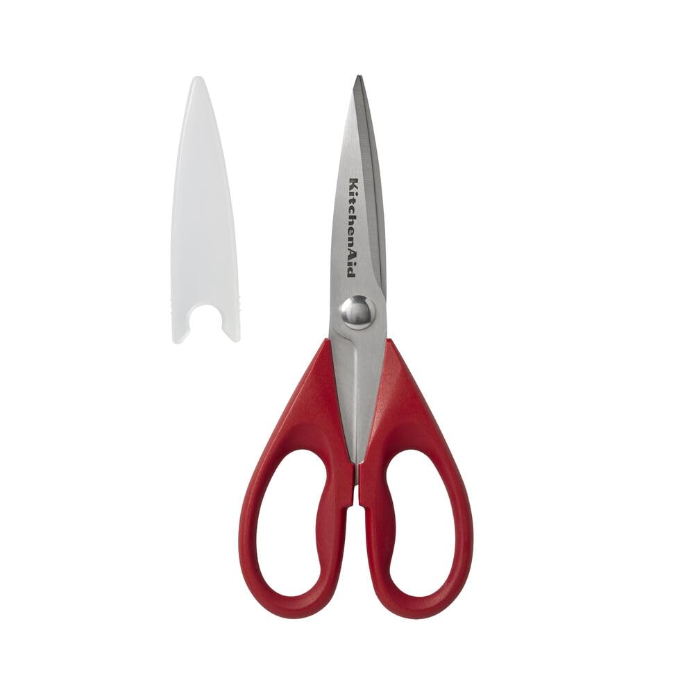 KitchenAid All Purpose Kitchen Shears with Protective Sheath Durable Stainless Steel Scissors, Dishwasher Safe, Soft Grip Comfort Handle, 8.72 Inch, Red
