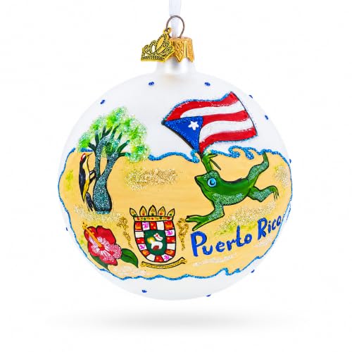 Travel to Puerto Rico Glass Ball Christmas Ornament 4 Inches