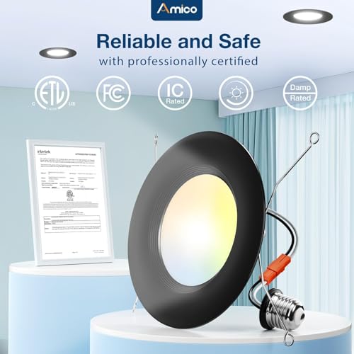 LED Recessed Lighting 6 Inch Black Retrofit Can Light - 5 Color Temp, Dimmable