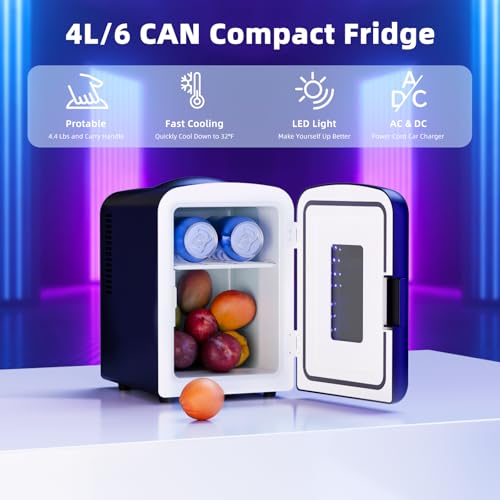 Antarctic Star Black 4L Compact Mini Fridge with Gaming Light, Portable Cooler