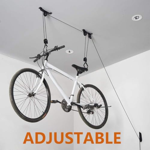Wallmaster 2-Pack Ceiling Bike Hanger with Adjustable Steel Hoist and Locking Hooks for Garage Storage