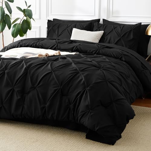 CozyLux Queen Comforter Set Black - 7-Piece Bed in a Bag, All-Season Microfiber