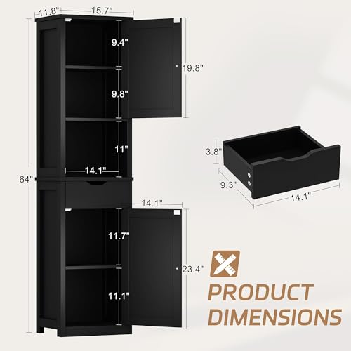 Shintenchi Tall Narrow Bathroom Storage Cabinet - Black