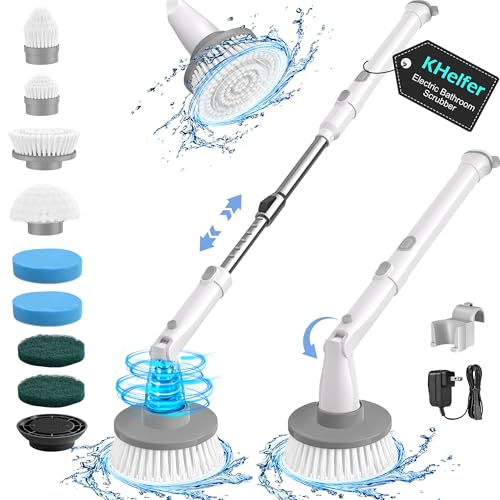 kHelfer Electric Spin Scrubber with 8 Replacement Heads - Pearl White